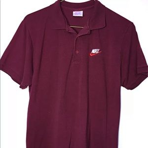 Vtg Nike Maroon Polo Shirt Orange Label Large